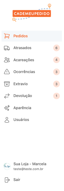 Imagem do menu do dashboard